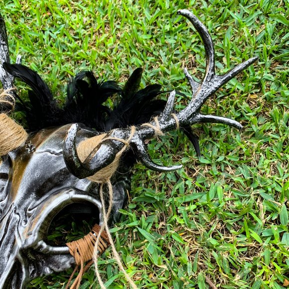 Animal Face Devil Skull Silver Deer Horn Masquerade Halloween Party Costume Mask - Picture 4 of 5